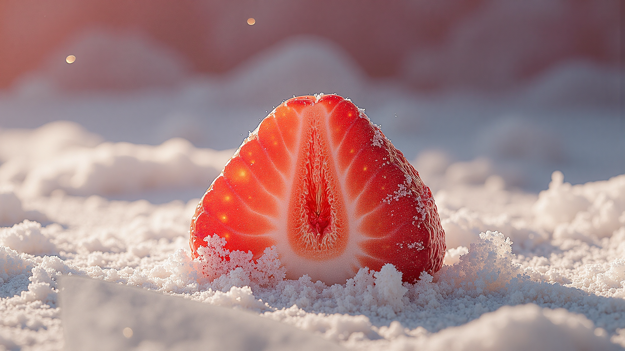 Frozen strawberries in a smoothie bowl